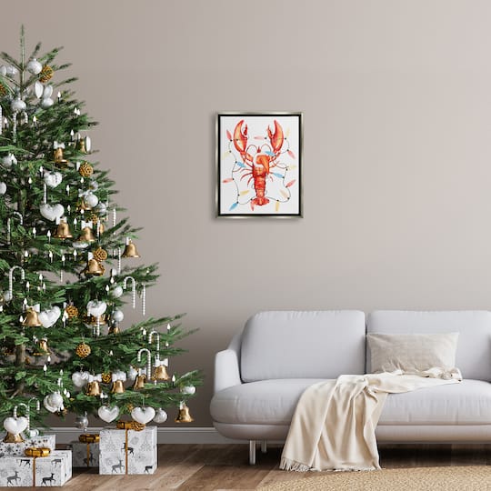 Stupell Industries Nautical Lobster Christmas Lights Framed Floater Canvas Wall Art